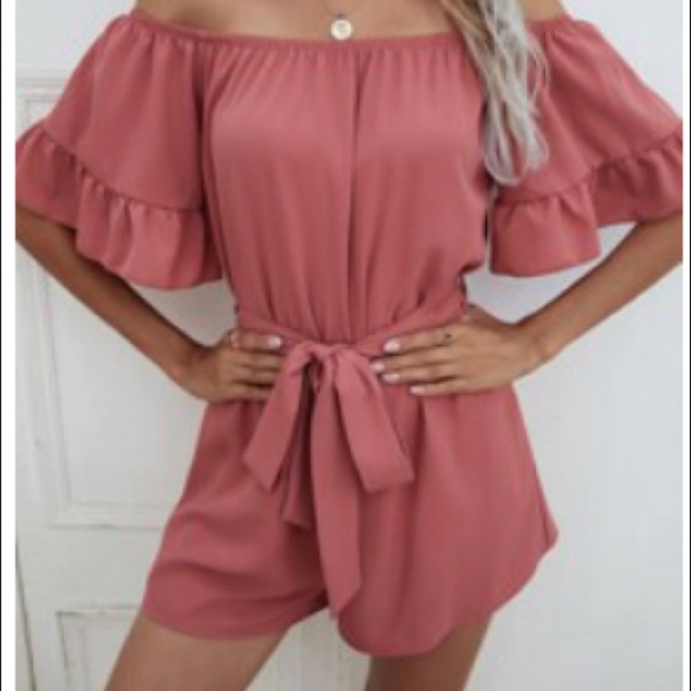 Pink off shoulder romper
